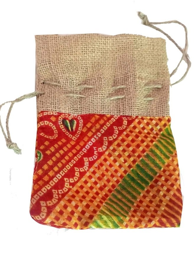 Handmakers ! Cotton Chundri Print Jute gift potli pouch with ganesh print (set of 15) - Image 4