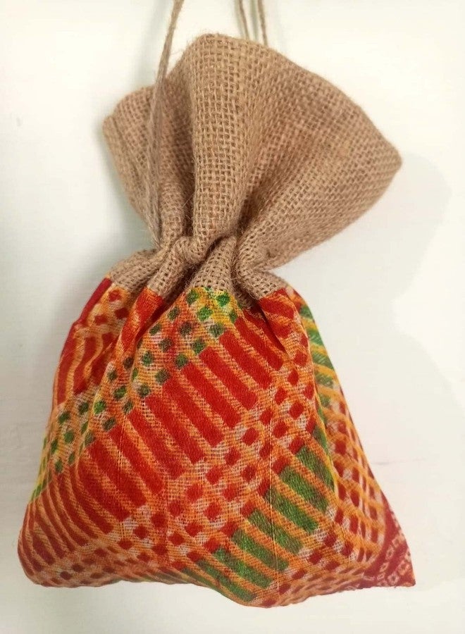 Handmakers ! Cotton Chundri Print Jute gift potli pouch with ganesh print (set of 15) - Image 2