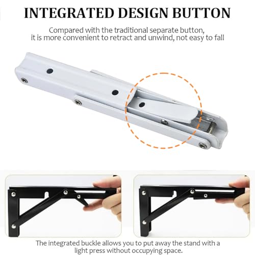 GLUN® Folding Shelf Brackets, 14 Inch White Colour Heavy Duty Metal Collapsible Shelf Bracket for Bench, Table, Shelf Hinge, & Wall Mounted, Space Saving Pack of 2 - Image 5