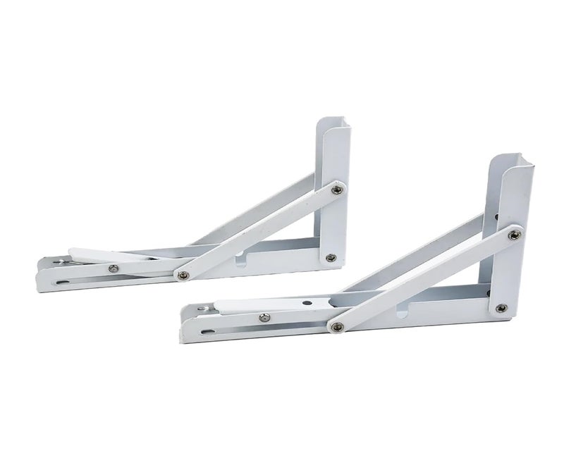 GLUN® Folding Shelf Brackets, 14 Inch White Colour Heavy Duty Metal Collapsible Shelf Bracket for Bench, Table, Shelf Hinge, & Wall Mounted, Space Saving Pack of 2 - Image 1