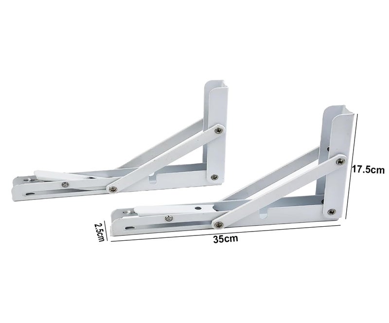 GLUN® Folding Shelf Brackets, 14 Inch White Colour Heavy Duty Metal Collapsible Shelf Bracket for Bench, Table, Shelf Hinge, & Wall Mounted, Space Saving Pack of 2 - Image 2