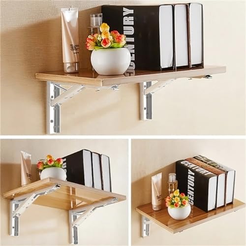 GLUN® Folding Shelf Brackets, 14 Inch White Colour Heavy Duty Metal Collapsible Shelf Bracket for Bench, Table, Shelf Hinge, & Wall Mounted, Space Saving Pack of 2 - Image 4