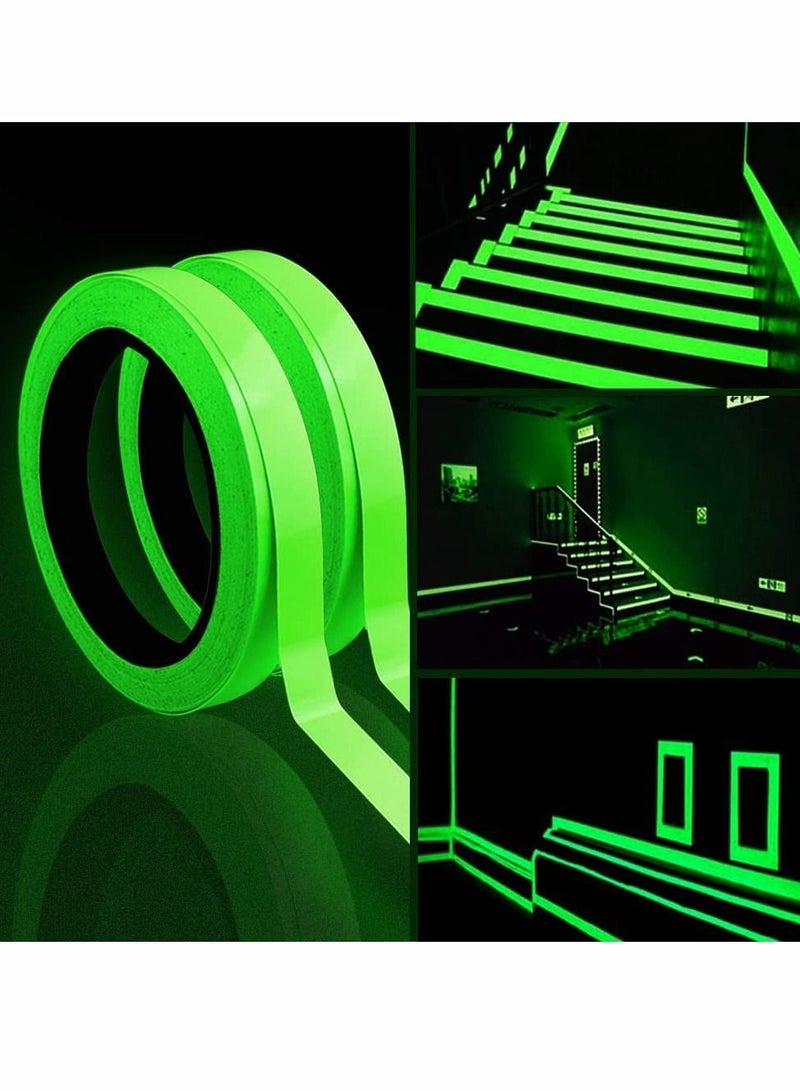Luminous Tape, Glow in Dark Tape Waterproof Fluorescent Adhesive Tape Warning Tape for Stairs Stage Supplies Decoration Wall Decorative Stage Supplies (Green Light)10m x 10mm 2PCS - Image 1