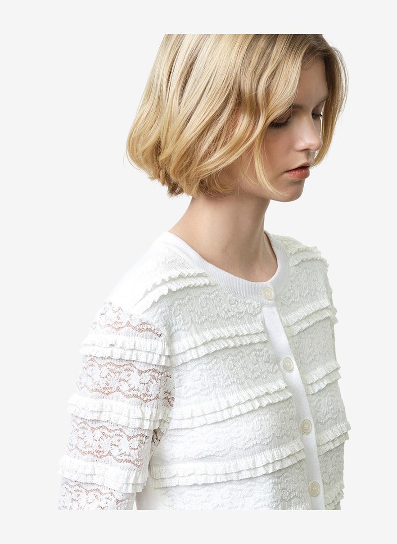 French Connection Women's Summer White Krista Lace Mix Cardigan - Image 4