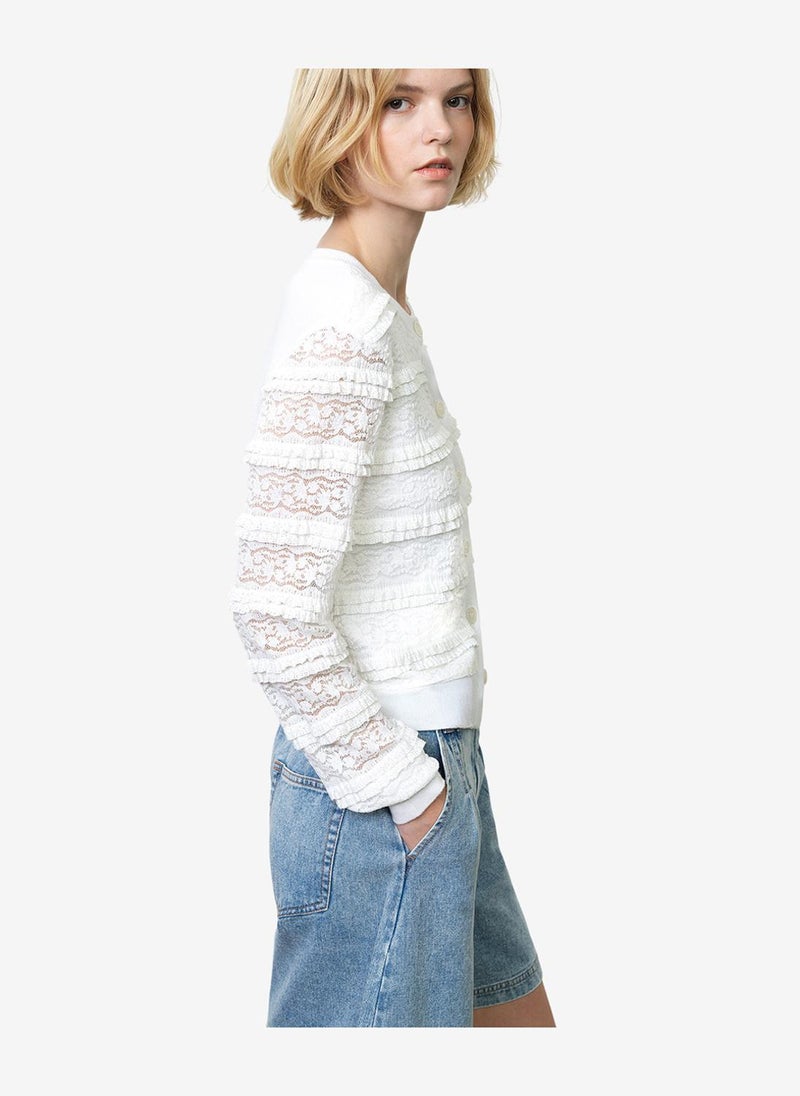 French Connection Women's Summer White Krista Lace Mix Cardigan - Image 3