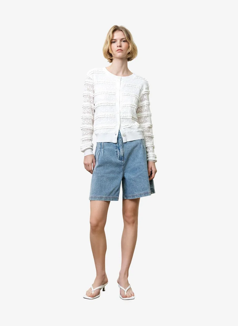 فرنش كونكشن Women's Summer White Krista Lace Mix Cardigan