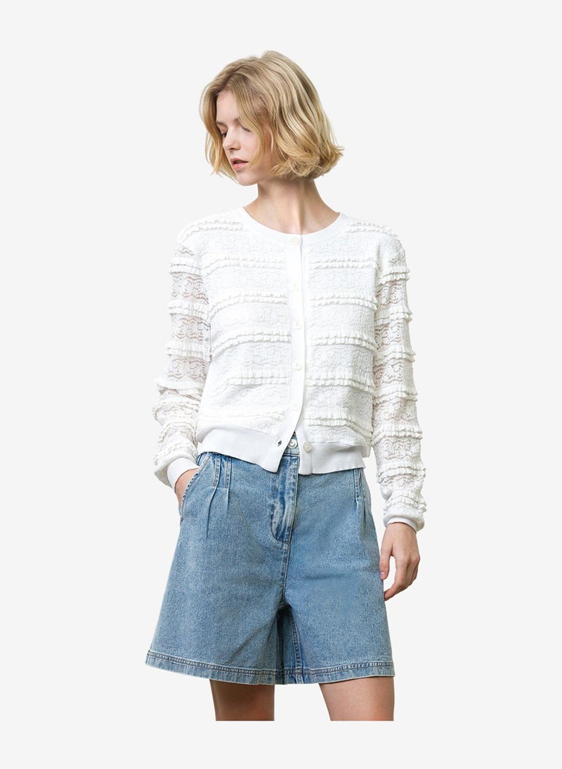 French Connection Women's Summer White Krista Lace Mix Cardigan - Image 1