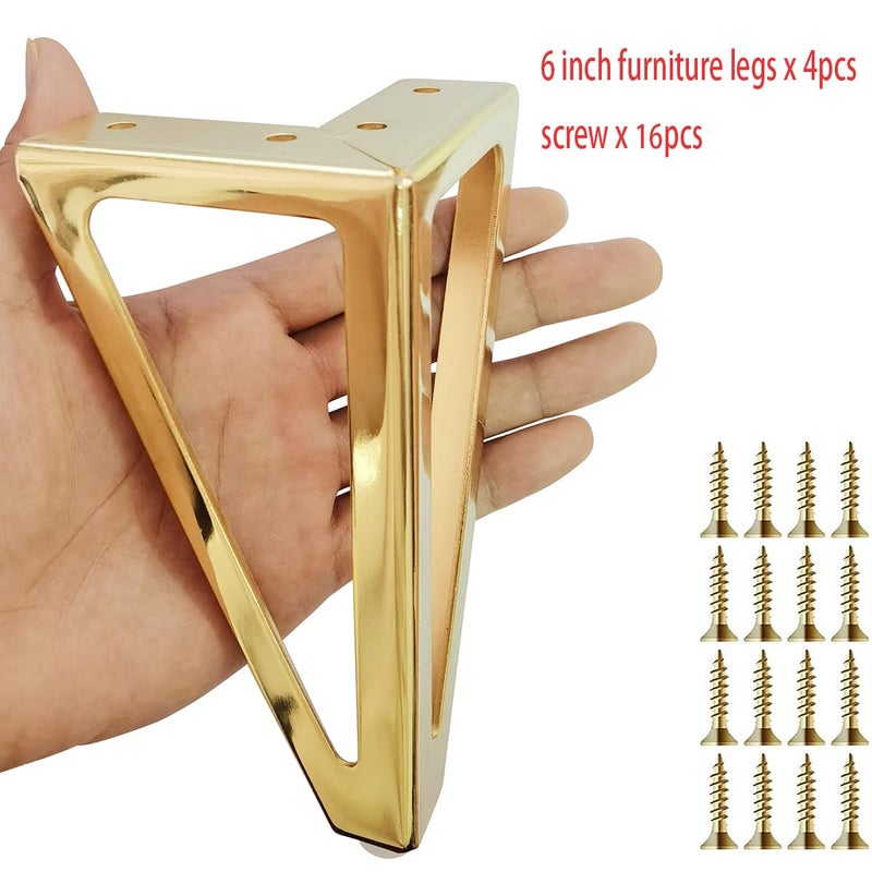 Hyever 6 Inch Gold Furniture Legs Heavy Duty Metal Furniture Feet, Golden Sofa/Cabinet/Table Legs 4Pcs, 6 Inch Cabinet Legs Set of 4,Couch Feet Replacement for Dresser (Gold) - Image 2