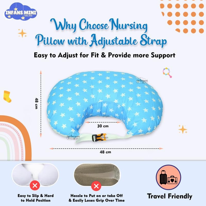 Infans Mini طقم سرير أطفال إنفانس ميني، 3 قطع أساسية للنوم من القطن | كيس نوم للأطفال | وسادة رضاعة للأم | شبكة ناموسية للسرير للأطفال من 0-6 أشهر (أزرق نجمي) - Image 4