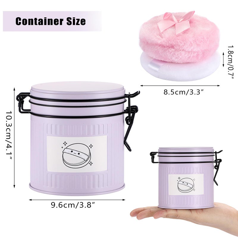 ELLDOO Body Powder Puff and Container, 21oz Empty Metal Jar, Loose Dusting Powder Storage Box with 2pcs Powder Puffs for Baby Women, Purple - Image 3