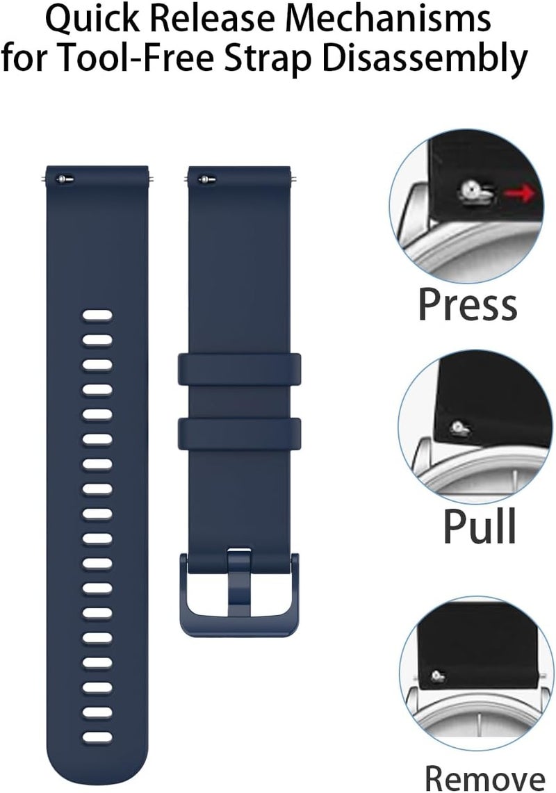 WUNIAK Smart Watch Band 22mm，Replacement New Soft Sport Silicone Waterproof Strap Wristbands for Smart Watch Band 22mm.(Black+Blue,2 Pack) - Image 2