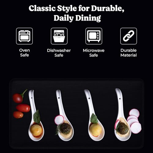 Furmaware asian soup spoons 6 pieces, deep oval hook design ultra-fine porcelain Japanese Spoon for Ramen Pho, cereal, Wonton Dumpling Miso, Noodles and curry dishes. - Image 2