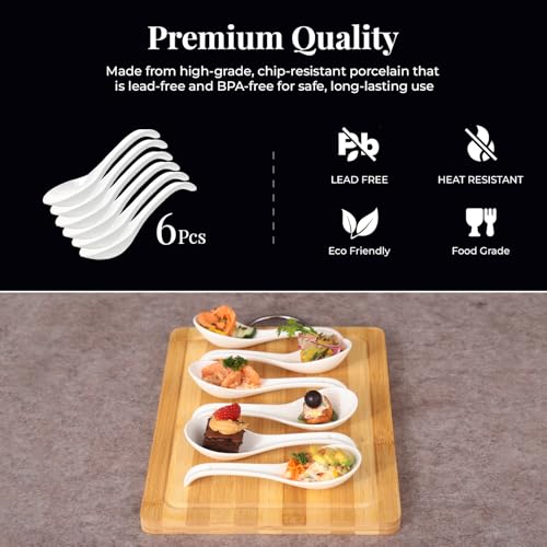 Furmaware asian soup spoons 6 pieces, deep oval hook design ultra-fine porcelain Japanese Spoon for Ramen Pho, cereal, Wonton Dumpling Miso, Noodles and curry dishes. - Image 4