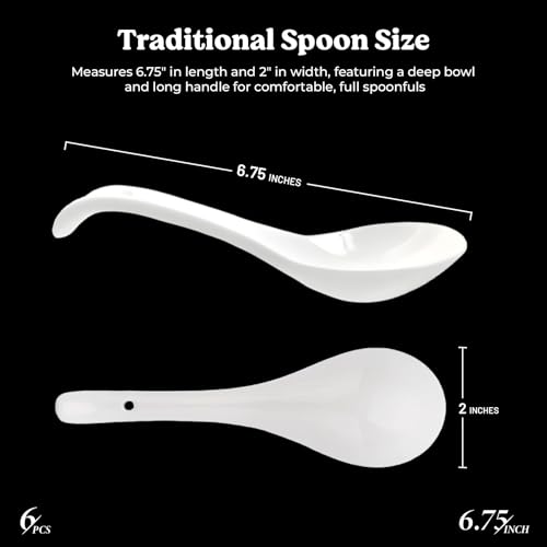 Furmaware asian soup spoons 6 pieces, deep oval hook design ultra-fine porcelain Japanese Spoon for Ramen Pho, cereal, Wonton Dumpling Miso, Noodles and curry dishes. - Image 3