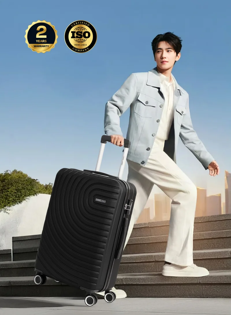 Parajohn Black Medium 24-Inch ABS  Lightweight Hardshell Luggage Trolley | carrying 3kg 4-Wheel Spinner Suitcase black  | Best Price UAE
