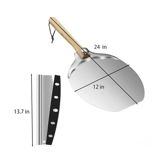 Ykjlmagvs 12x14 Inch Aluminum Pizza Peel Metal Pizza Paddle with Foldable Wood Handle Rocker Cutter Pizza Oven Accessories for Baking Pizza Bread Dough Pastry Cake - Image 3