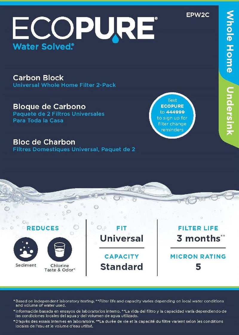 EcoPure EPW2C Carbon Block Universal Whole Home Water Filter 2-Pack – Fits Standard Capacity Systems – NSF Certified – 5 Micron – Reduces Chlorine, Sediment, Sand, Dirt & Rust – 3-Month Life per Filter - Image 3