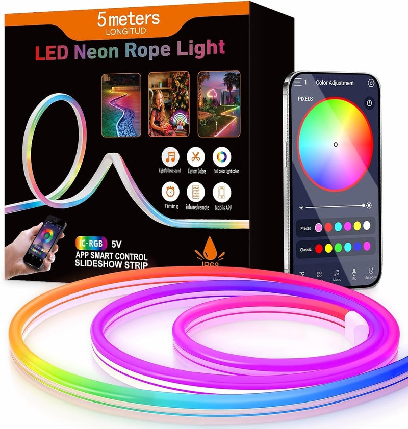 KBR RGB Neon LED Strip Light with Remote and Silicone Diffuser – Flexible Multicolor Rope Light for Home, Bedroom, Gaming Room, Party, and Decorative Lighting (5 Meter) - Image 1
