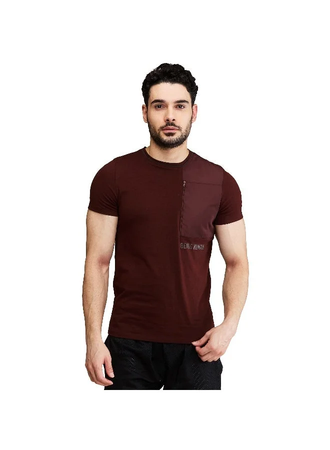 بيينغ هيومان Mens Brown Round Neck Short Sleeve T-Shirt