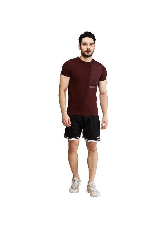 بيينغ هيومان Mens Brown Round Neck Short Sleeve T-Shirt