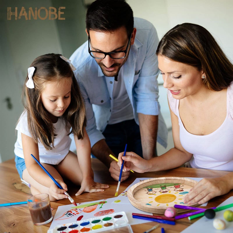 Hanobe Round Wood Decorative Tray: Unfinished Wooden Craft Trays DIY Ottoman Serving Tray Centerpiece Candle Holder Trays for Kitchen Countertop Crafts Art Home Decor Montessori Activity - Image 4