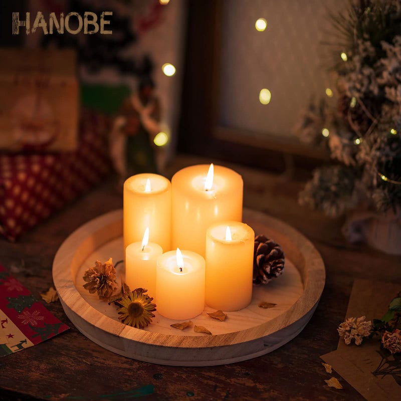 Hanobe Round Wood Decorative Tray: Unfinished Wooden Craft Trays DIY Ottoman Serving Tray Centerpiece Candle Holder Trays for Kitchen Countertop Crafts Art Home Decor Montessori Activity - Image 3