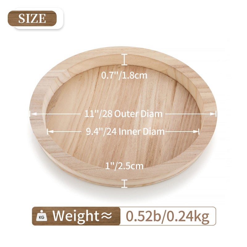 Hanobe Round Wood Decorative Tray: Unfinished Wooden Craft Trays DIY Ottoman Serving Tray Centerpiece Candle Holder Trays for Kitchen Countertop Crafts Art Home Decor Montessori Activity - Image 5