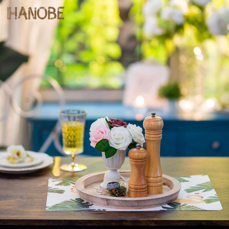 Hanobe Round Wood Decorative Tray: Unfinished Wooden Craft Trays DIY Ottoman Serving Tray Centerpiece Candle Holder Trays for Kitchen Countertop Crafts Art Home Decor Montessori Activity - Image 2