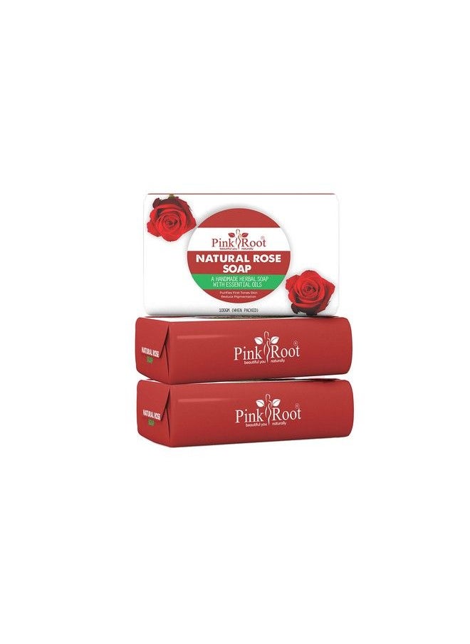 Pink Root - Natural Rose Soap 100Gm (Pack Of 3) With Pearl Mask 500Ml - Image 1