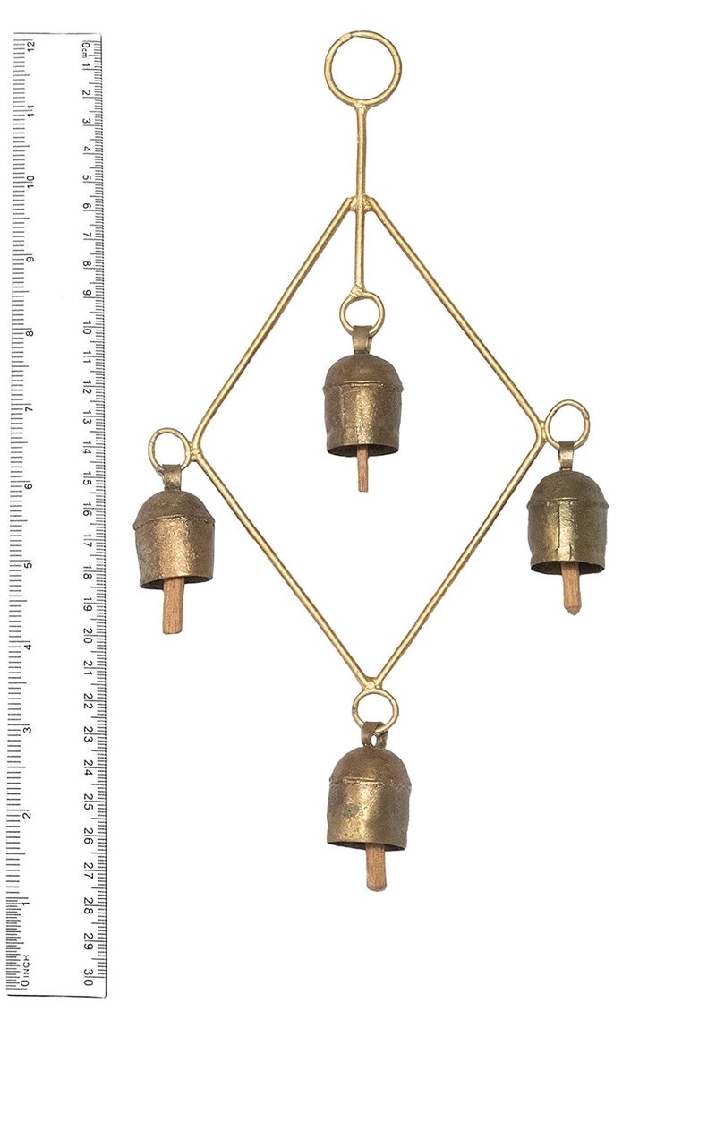 Ethnics of Kutch Ethnics of Kutch Hand Made Metal Bells Wrought Iron CopperZinc Coated Home Dcor Chimes Cow Bell Rhombus 4 Bells 28 cms Length Colour Copper BEL0096 - Image 4