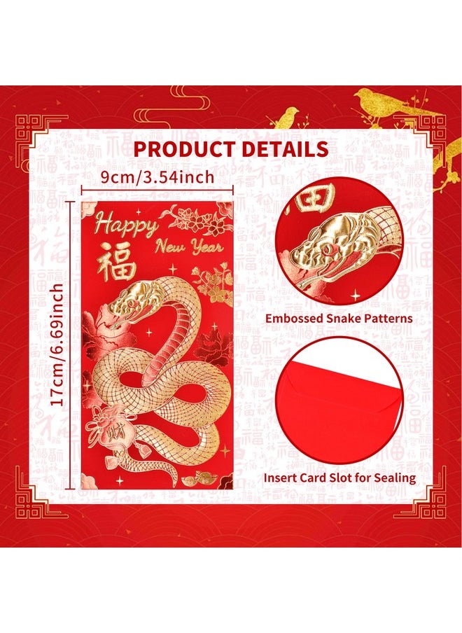 Paezm 6 Patterns 36 Pcs Chinese New Year Red Envelopes 2025-3.5 X 6.7 Inch Lucky Snake Hong Bao Red Pocket Envelope For Money, Embossed Foil Chinese Lunar Envelopes For Spring Festival Wedding Birthday  - Image 2