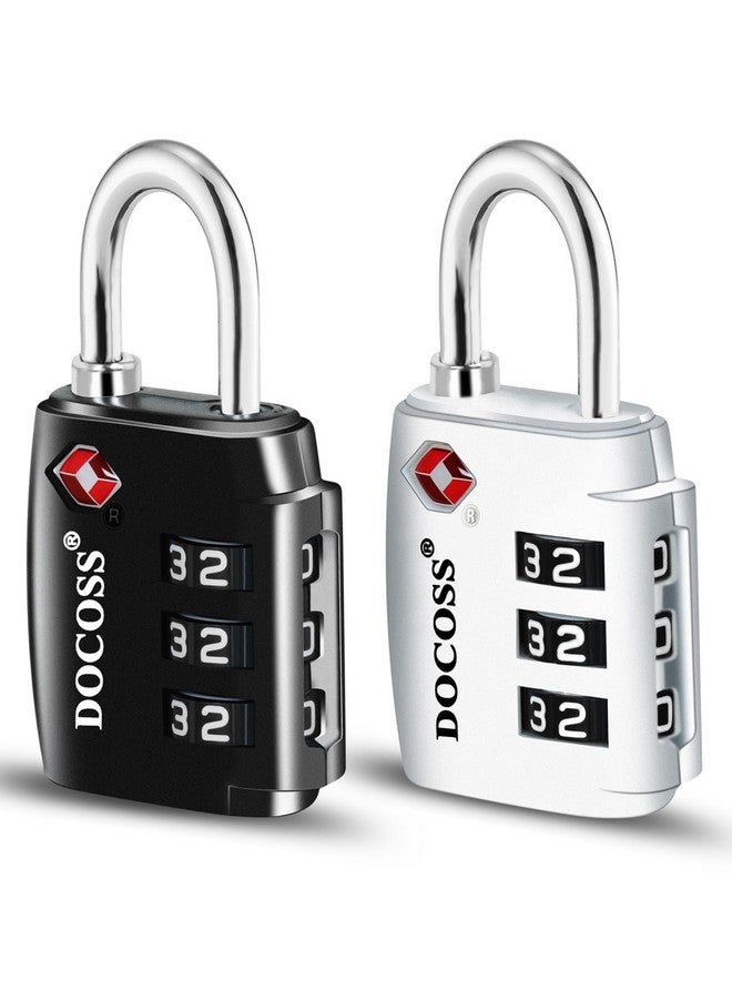 دوكوس مجموعة من 2 قفل TSA معدني - 202 قفل TSA للأمتعة، قفل رقمي للحقيبة، أقفال صغيرة للأمتعة، قفل TSA مركب بكلمة مرور للسفر (أسود، أبيض) - Image 1