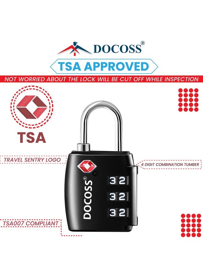 دوكوس مجموعة من 2 قفل TSA معدني - 202 قفل TSA للأمتعة، قفل رقمي للحقيبة، أقفال صغيرة للأمتعة، قفل TSA مركب بكلمة مرور للسفر (أسود، أبيض) - Image 2
