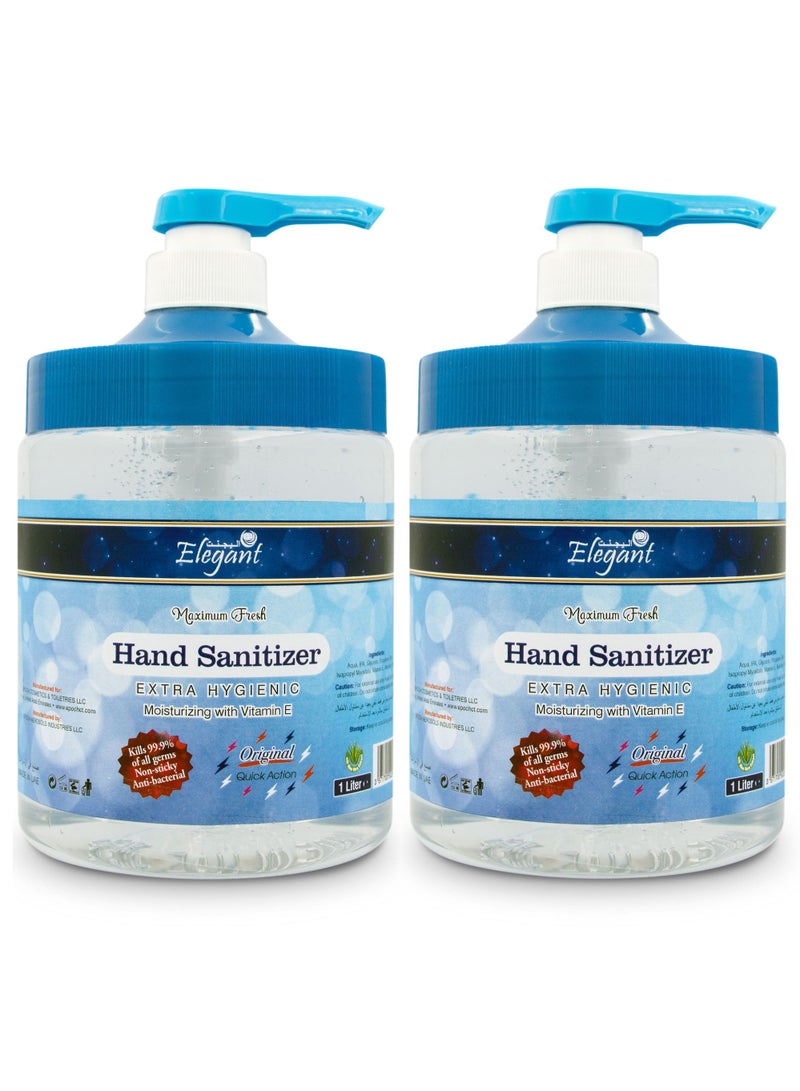 Elegant Elegant Hand Sanitizer Gel – 1 Liter – Pack of 2 – 70% IPA – Extra Hygienic  - Image 1