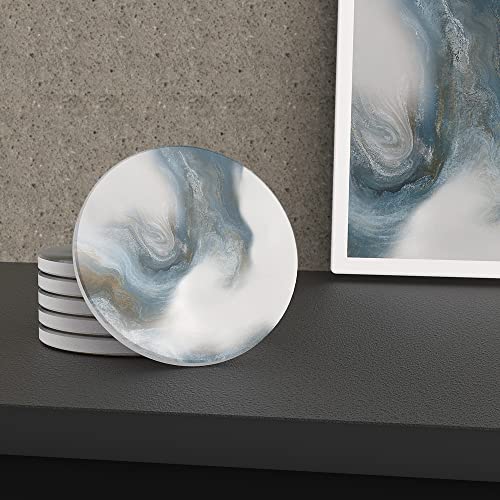 UMIRRO Absorbent Coasters for Drinks with Holder | Ceramic Stone Cup Coasters for Coffee Table | Modern Decorative Mat in Ocean Blue and Grey | Set of 6 - Image 5