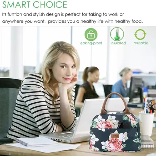 KIKA Polyester, Insulation Foil HOMS Insulated Lunch Bag for Office Women, Girls, and Kids (Floral Print), 10 L, 10 Liter, Floral,Multicolor - Image 5