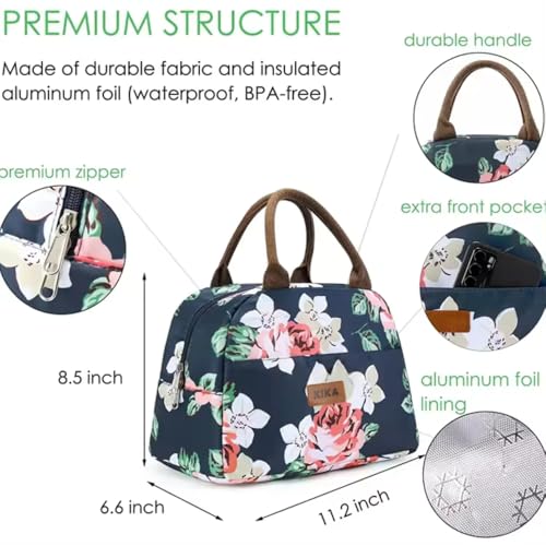 KIKA Polyester, Insulation Foil HOMS Insulated Lunch Bag for Office Women, Girls, and Kids (Floral Print), 10 L, 10 Liter, Floral,Multicolor - Image 4