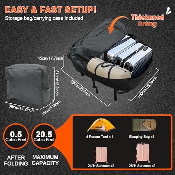 rayihni Car Rooftop Cargo Carrier Roof Bag car roof Cargo Carrier Waterproof car roof Bag (20.5Cubic Feet) - Image 2