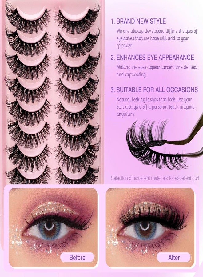 Royaomis D Curl Cat Eye lashes Wispy Russian Strip Lashes that Look Like Extensions 8D False Eyelashes Natural Look Pack 10 Pairs (RM-39) - Image 3