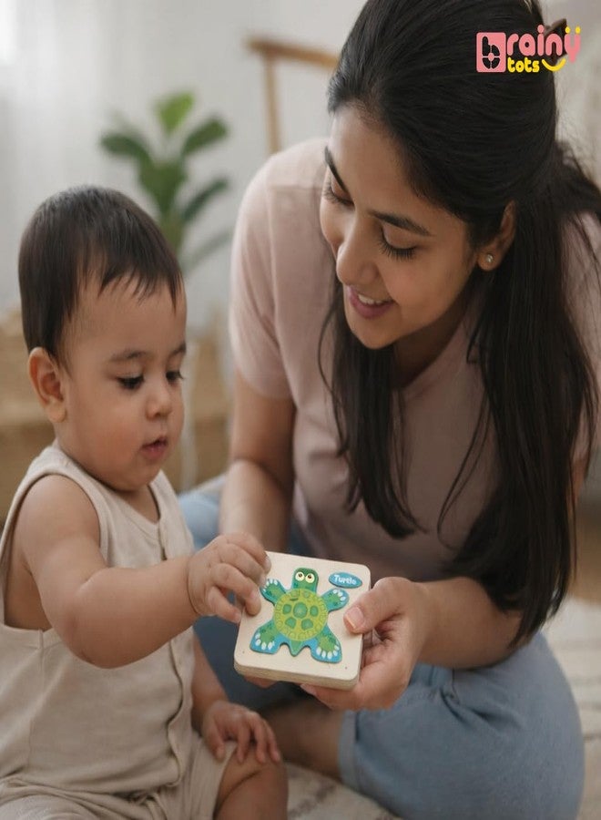 أحجية خشبية من BrainyTots للأطفال | لوحة تعليمية مبكرة بألوان زاهية وسطح أملس للأطفال الصغار | تُحسّن المهارات الحركية وتنمية التنسيق بين اليد والعين (سلحفاة) - Image 2