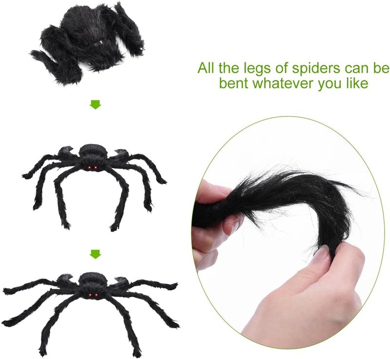 Halloween Decorations Outdoor Giant Spider with LED Eyes Plush Toy Hairy Spider for Halloween Party Stretched Length 3.3 FT (Red Light) - Image 3
