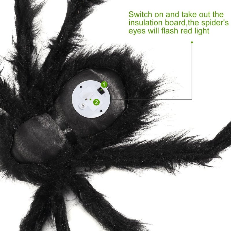 Halloween Decorations Outdoor Giant Spider with LED Eyes Plush Toy Hairy Spider for Halloween Party Stretched Length 3.3 FT (Red Light) - Image 4