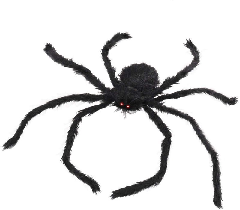 Halloween Decorations Outdoor Giant Spider with LED Eyes Plush Toy Hairy Spider for Halloween Party Stretched Length 3.3 FT (Red Light) - Image 1