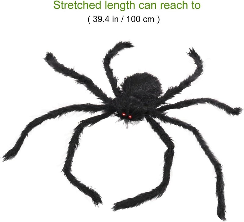 Halloween Decorations Outdoor Giant Spider with LED Eyes Plush Toy Hairy Spider for Halloween Party Stretched Length 3.3 FT (Red Light) - Image 2