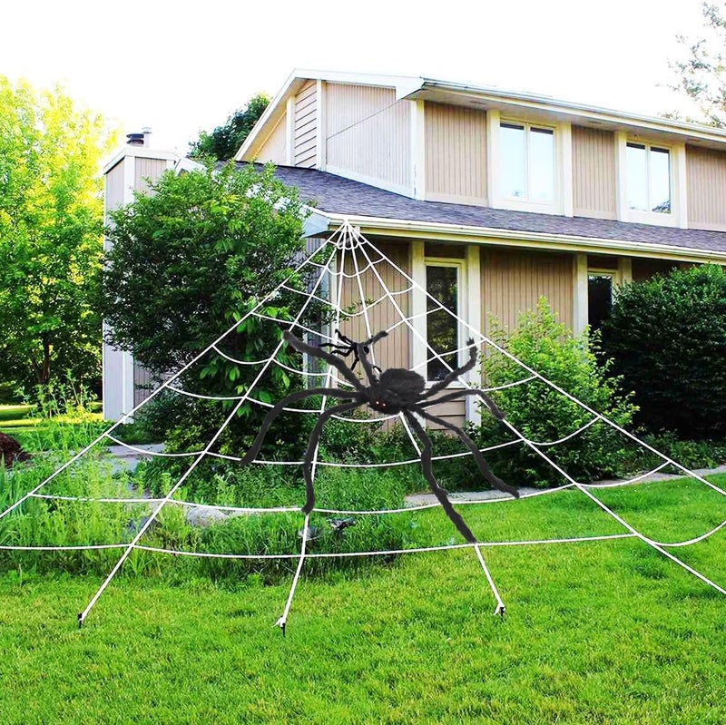 Halloween Decorations Outdoor Giant Spider with LED Eyes Plush Toy Hairy Spider for Halloween Party Stretched Length 3.3 FT (Red Light) - Image 5