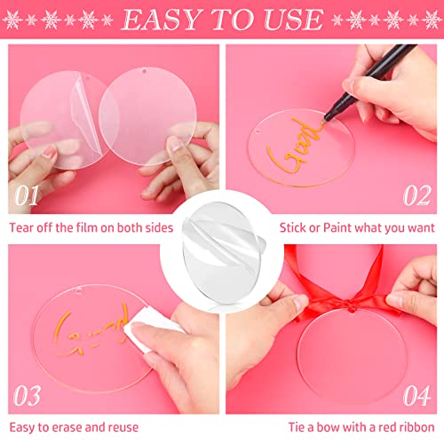Cludoo 3.5 Inch Acrylic Ornaments Blanks, 30pcs Clear Round Acrylic Ornament Blanks, Acrylic Circle Disc Ornament Blanks with Hole for Vinyl, Christmas Decor, Engraving, Painting, and DIY Crafting - Image 4