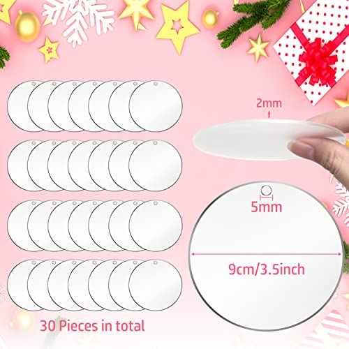 Cludoo 3.5 Inch Acrylic Ornaments Blanks, 30pcs Clear Round Acrylic Ornament Blanks, Acrylic Circle Disc Ornament Blanks with Hole for Vinyl, Christmas Decor, Engraving, Painting, and DIY Crafting - Image 5