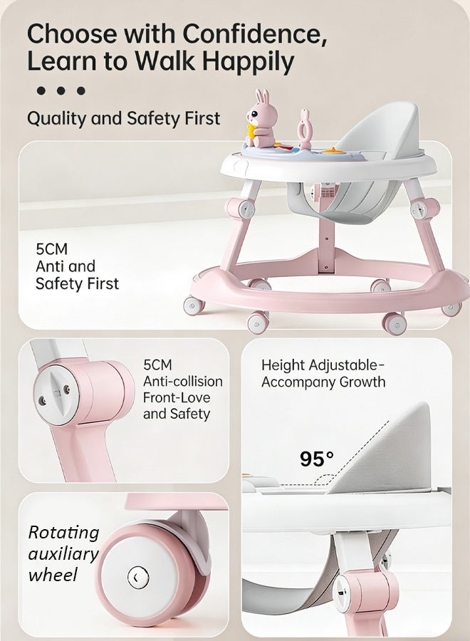 Berma Baby مشاية أطفال قابلة للطي مع عجلات وارتفاعات قابلة للتعديل مشاية للأطفال الرضع مشاية أطفال مع وسائد للقدم مشايات أطفال مضادة للسقوط ومركز أنشطة للأولاد والبنات من سن 7 إلى 18 شهرًا - Image 3