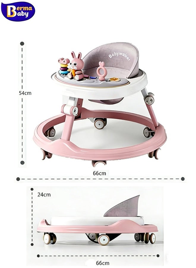 Berma Baby مشاية أطفال قابلة للطي مع عجلات وارتفاعات قابلة للتعديل مشاية للأطفال الرضع مشاية أطفال مع وسائد للقدم مشايات أطفال مضادة للسقوط ومركز أنشطة للأولاد والبنات من سن 7 إلى 18 شهرًا - Image 2