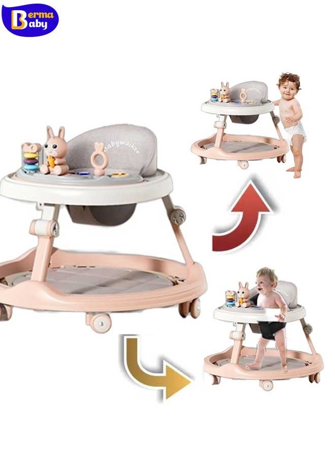 Berma Baby Baby Walker  Foldable Baby Walker with Wheels  Adjustable Heights Walker for Baby Infant Toddler Walker with Foot Pads Anti-Fall Baby Walkers and Activity Center for Boys Girls 7-18 Months  - Image 1